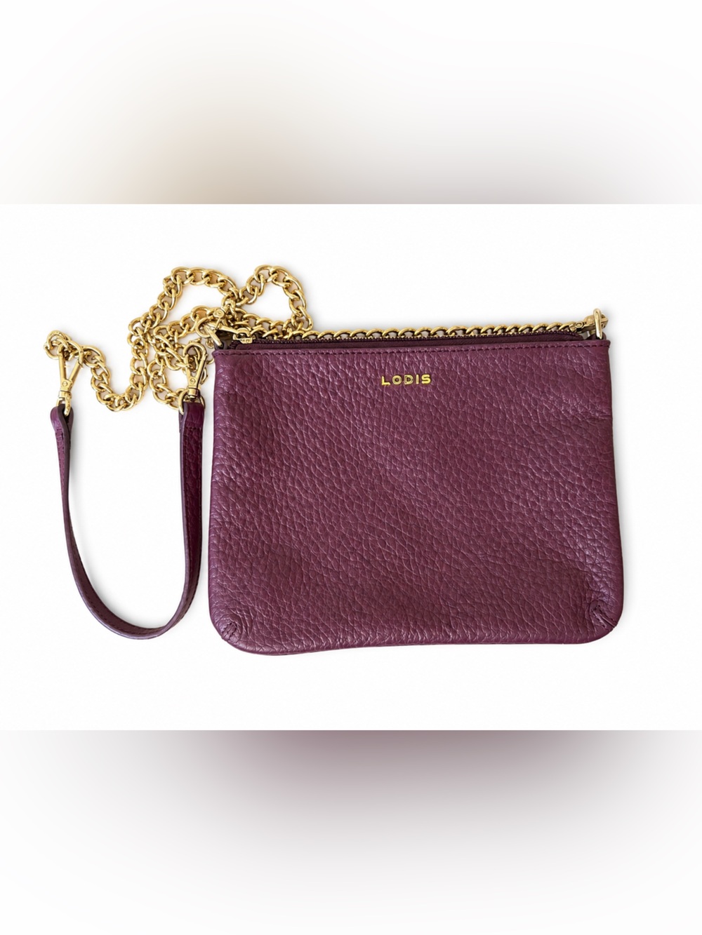 Lodis Burgundy Leather Crossbody Bag Gold Chain Strap